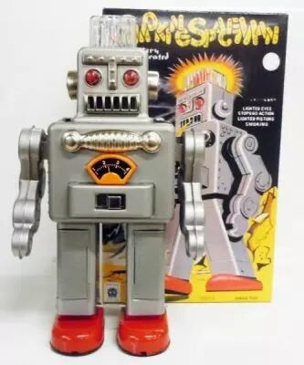 Robot - Robot Marcheur � Pile en T�le - Smoking Space Man (Ha Ha Toys) gris