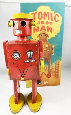 Robot - Robot Marcheur M�canique en T�le - Atomic Robot Man G�ant Rouge (St.John Tin Toy)