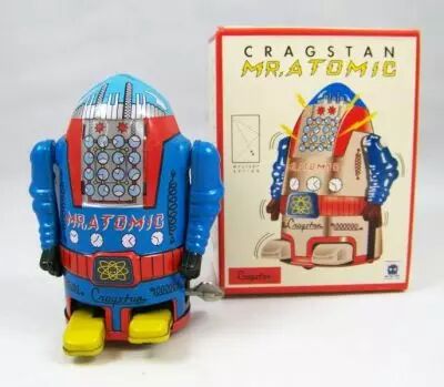 Robot - Robot Marcheur M�canique en T�le - Cragstan Mr. Atomic (Ha Ha Toy) Bleu