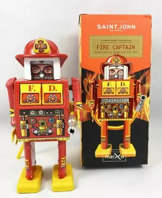 Robot Marcheur Mécanique En Tôle – TV Spaceman – St.John Tin Toy – Neuf