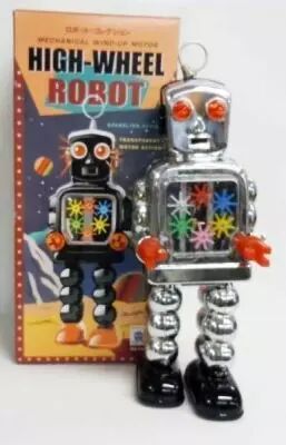 Robot - Robot Marcheur M�canique en T�le - High-Wheel Robot (�tincelant) argent� Ha Ha Toy
