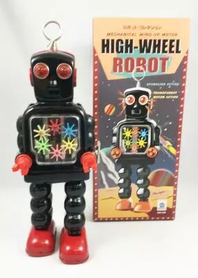 Robot - Robot Marcheur M�canique en T�le - High-Wheel Robot (�tincelant) noir Ha Ha Toy MS436