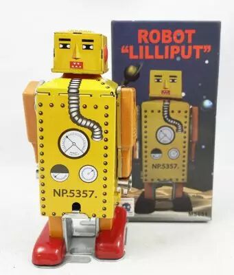 Robot - Robot Marcheur M�canique en T�le - Mini Robot Lilliput Jaune (Ha Ha Toy) MS651