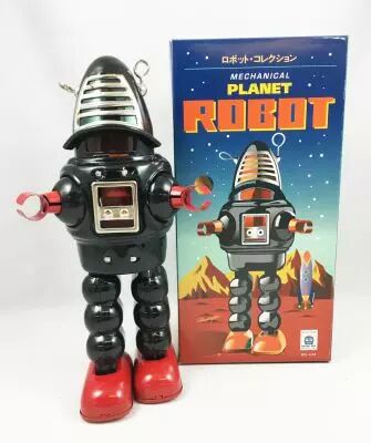 Robot - Robot Marcheur M�canique en T�le - Planet Robot (�tincelant) noir Ha Ha Toy MS430N
