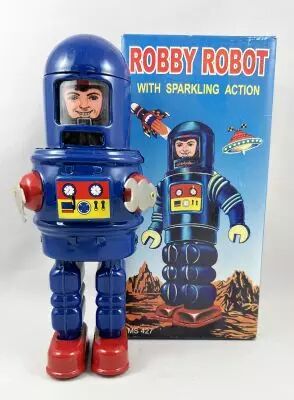 Robot - Robot Marcheur M�canique en T�le - Robby Robot \ Blue Astronaut\  (�tincelant) MS427