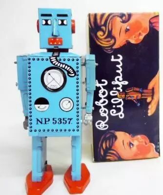 Robot - Robot Marcheur M�canique en T�le - Robot Lilliput (Q.S.H.) bleu
