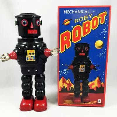 Robot - Robot Marcheur M�canique en T�le - Roby Robot (noir)  Ha Ha Toy MS640N