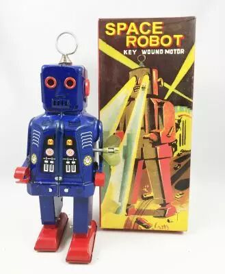 Robot - Robot Marcheur M�canique en T�le - Space Robot (�tincelant) bleu MS403A