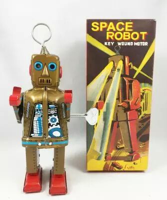 Robot - Robot Marcheur M�canique en T�le - Space Robot (�tincelant) dor� MS403