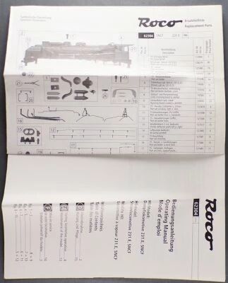 Roco 62304 Ho Sncf Operating Manuel & Spare Parts Listing for Steam Loco Chapelon 231 E 23 Tender 38 A 50 Calais
