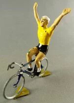 Roger - Cycliste Plastique V&eacute;lo M&eacute;tal - Maillot Jaune Bras Lev&eacute;s Amovible V&eacute;lo Bleu TDF