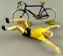 Roger - Cycliste Plastique V&eacute;lo M&eacute;tal - Maillot Jaune Bras Lev&eacute;s Amovible V&eacute;lo Bleu TDF