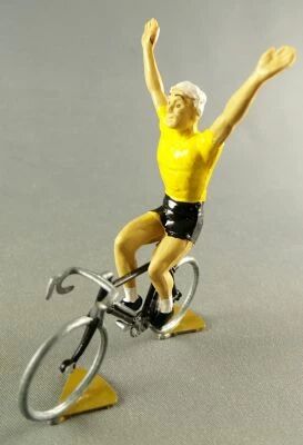 Roger - Plaastic Cyclist Metal Bike - Yellow Jersey Arms Raised Removable Racer Black Bike TDF