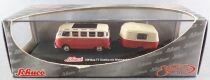 Schuco 21690 Ho 1/87 Volkswagen Combi T1 Minibus Rouge & Cr&egrave;me avec Caravane Neuf Boite