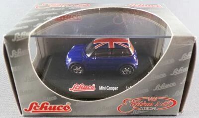 Schuco 25074 Ho 1:87 Mini Cooper Blue with Union Jack Roof Mint in Box