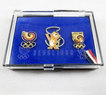 Séoul 1988 - Coffret de 3 Pins du Comité d\'Organisation Olympique (mascotte Hodori)