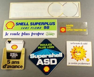 Shell - Carburant & Huile Automobile & Moto - Lot de 6 Autocollants Vintage