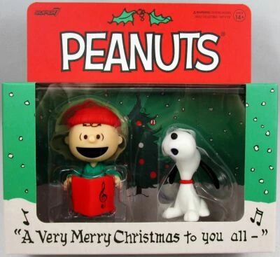 Snoopy & the Peanuts - Super7 ReAction Figures - Caroling Charlie Brown & Snoopy \ Merry Christmas\ 