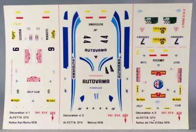 Solido Planche D�calcomanies 1/43 Alfetta GTV San Remo Monza 78 Elbe 79