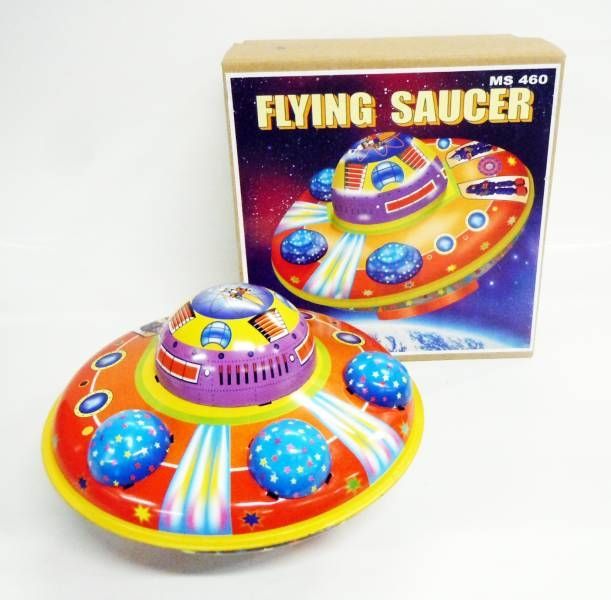 Flying Saucer Robots Tin Toy Windup Set of 3 
