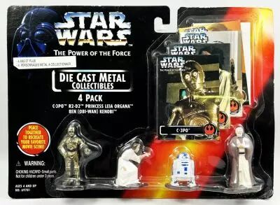 Star Wars (The Power of the Force) Die Cast Metal Collectibles - Kenner - C-3PO, R2-D2, Princess Leia, Ben Kenobi 4-pack