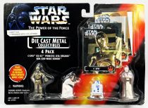 Star Wars (The Power of the Force) Die Cast Metal Collectibles - Kenner - C-3PO, R2-D2, Princess Leia, Ben Kenobi 4-pack