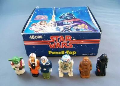 Star Wars 1982 - Lot de 6 Embouts � Crayon + Pr�sentoir Magasin H.C. Ford