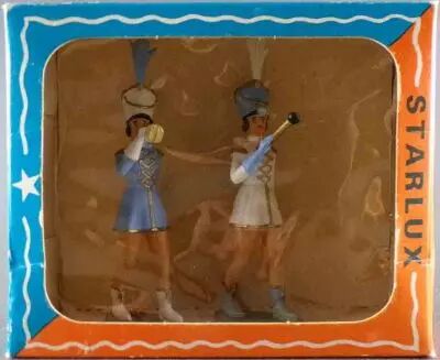 Starlux - Cirque - S�rie 69 - Majorettes Clairon Bleu Ciel & Tambour Major Blanche Neuves Boite