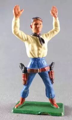 Starlux - Cow-Boys - S�rie 57 Ordinaire - Pi�ton Bras lev�s (Jaune & bleu) (r�f 126)