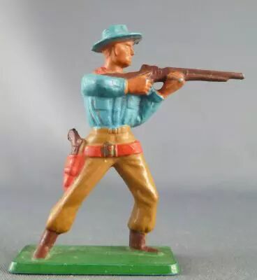 Starlux - Cow-Boys - S�rie 57 Ordinaire - Pi�ton Tireur fusil debout (bleu & ocre) (r�f 121)