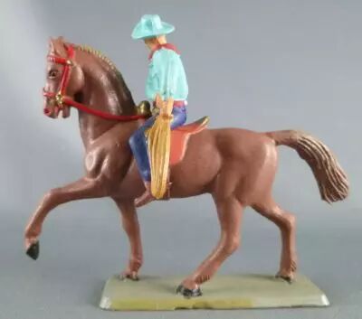 Figurine Starlux Série 63 Luxe - Cow-boy Cavalier Lasso (rouge/noir) Et Cheval