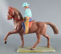Starlux - Cow-Boys - Série 63 Luxe - Cavalier Lasso (bleu) cheval marron (réf 4416)