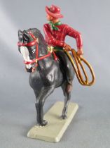 Starlux - Cow-Boys - Série 63 Luxe - Cavalier Lasso (rouge & noir) cheval noir (réf 4416)