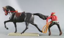 Starlux - Cow-Boys - Série 63 Luxe - Cavalier Lasso (rouge & noir) cheval noir (réf 4416)