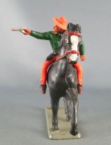 Starlux - Cow-Boys - Série 63 Luxe - Cavalier Tireur revolver main droite (vert & orange) cheval noir (réf 4414)