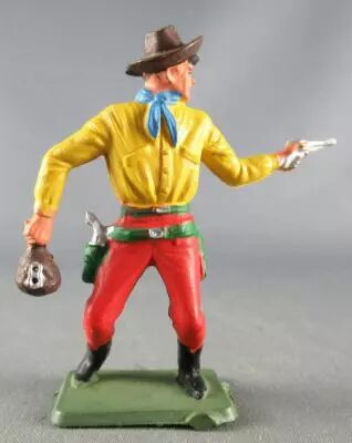 Starlux - Cow-Boys - S�rie 64 Luxe Sp�ciale - Pi�ton revolver & bourse (jaune & rouge) (r�f 5125)