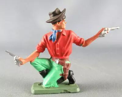 Starlux - Cow-Boys - S�rie 64 Luxe Sp�ciale - Pi�ton Tireur 2 pistolets �  genoux (rouge &vert) (r�f 5122)
