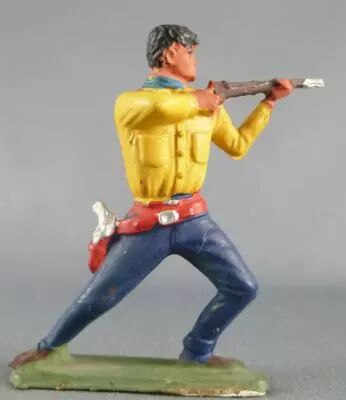 Starlux - Cow-Boys - S�rie 64 Luxe Sp�ciale - Pi�ton Tireur fusil genoux pli� (jaune & bleu) (r�f 5121) 2
