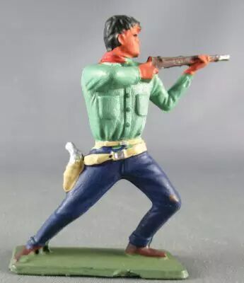 Starlux - Cow-Boys - S�rie 64 Luxe Sp�ciale - Pi�ton Tireur fusil genoux pli� (vert & bleu) (r�f 5121) 2