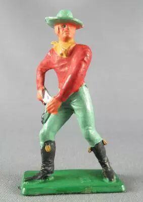 Starlux - Cow-Boys - S�rie 77 ordinaire - Pi�ton D�gainant main droite (rouge & bleu ciel) (r�f 128)