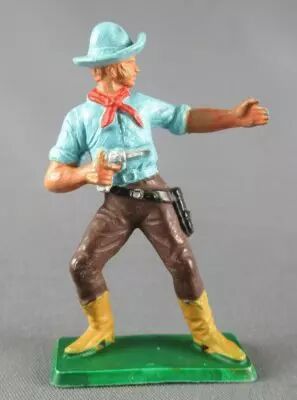 Starlux - Cow-Boys - S�rie 77 ordinaire - Pi�ton Revolver devant (bleu & marron) (r�f 131)