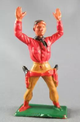 Starlux - Cow-Boys - Series 57 (Regular) - Footed Both hands up (red & ochre) (ref 126)