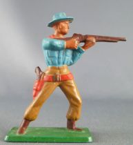 Starlux - Cow-Boys - Series 57 (Regular) - Footed firing rifle standing (blue & ochre) (ref 121)