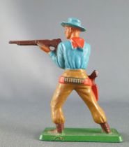 Starlux - Cow-Boys - Series 57 (Regular) - Footed firing rifle standing (blue & ochre) (ref 121)