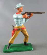 Starlux - Cow-Boys - Series 57 (Regular) - Footed firing rifle standing (light blue & ochre) (ref 121)