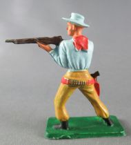 Starlux - Cow-Boys - Series 57 (Regular) - Footed firing rifle standing (light blue & ochre) (ref 121)