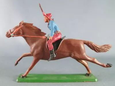 Starlux - Cow-Boys - Series 61 (Regular) - Mounted Rifle up (blue & red) brown horse (ref 414)