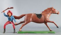 Starlux - Cow-Boys - Series 61 (Regular) - Mounted Rifle up (blue & red) brown horse (ref 414)