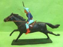 Starlux - Cow-Boys - Series 61 (Regular) - Mounted Rifle up (blue) black horse (ref 414)