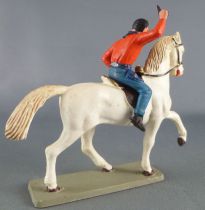 Starlux - Cow-Boys - Series 63 (Luxe) - Mounted brandishing pistol (orange & blue) white horse (ref 4412)